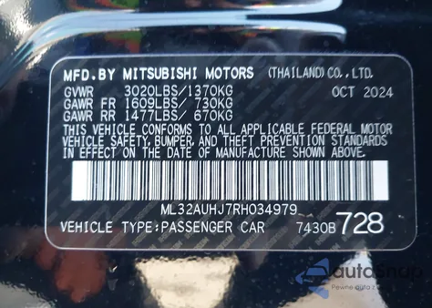2024 Mitsubishi Mirage Le from USA, damaged, VIN ML32AUHJ7RH034979